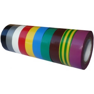 Ruban adhésif PVC couleur larg 19 mm long 20 m, lot de 10 rlx - Gaines  thermorétractables